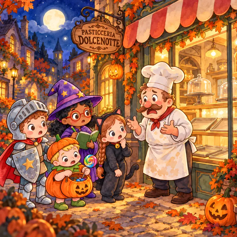 Pagina 19: i bambini davanti alla pasticceria Dolcenotte